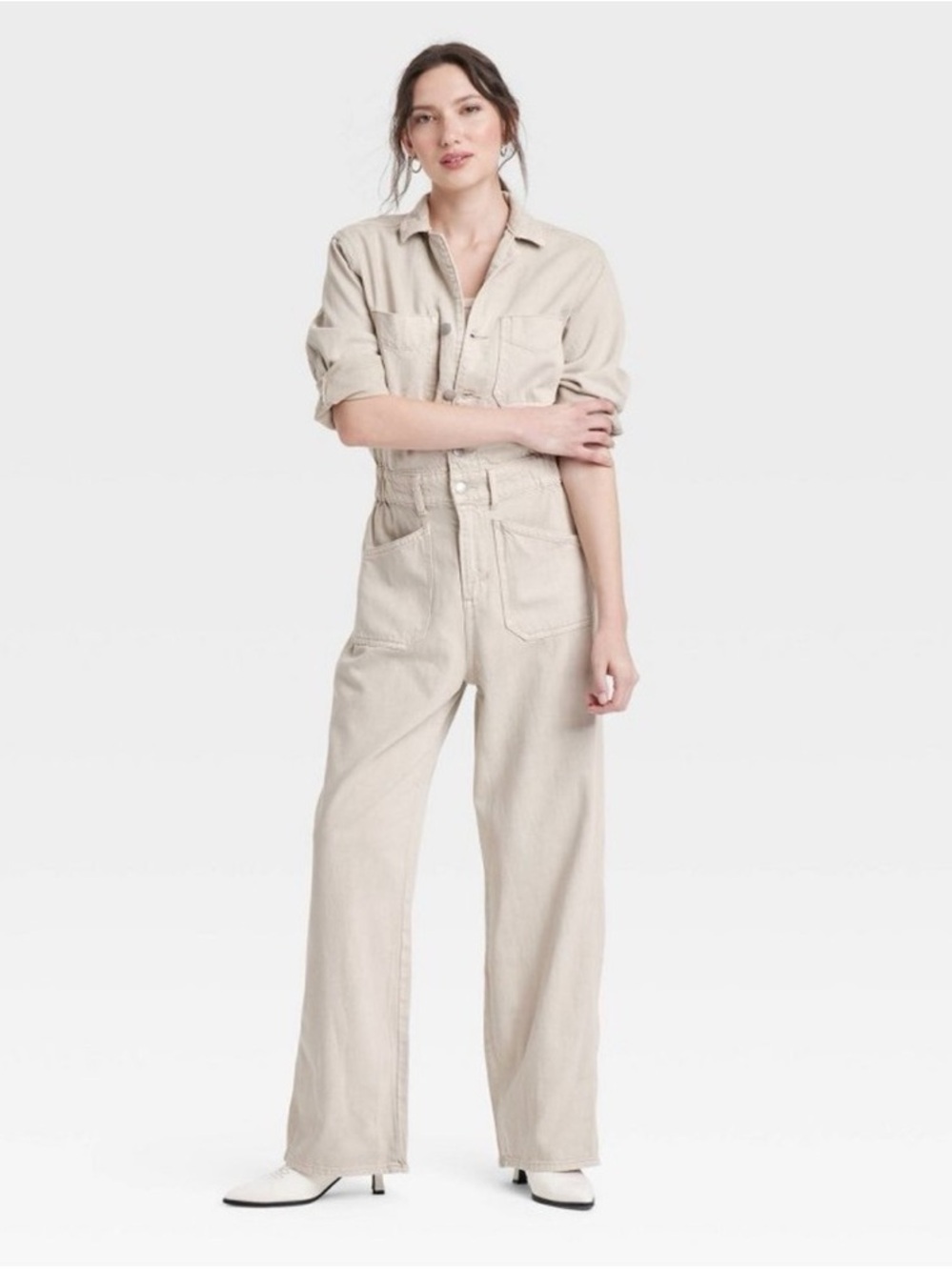 Universal Thread Womens Denim Utility Jumpsuit Size 6 Beige Cotton NWT